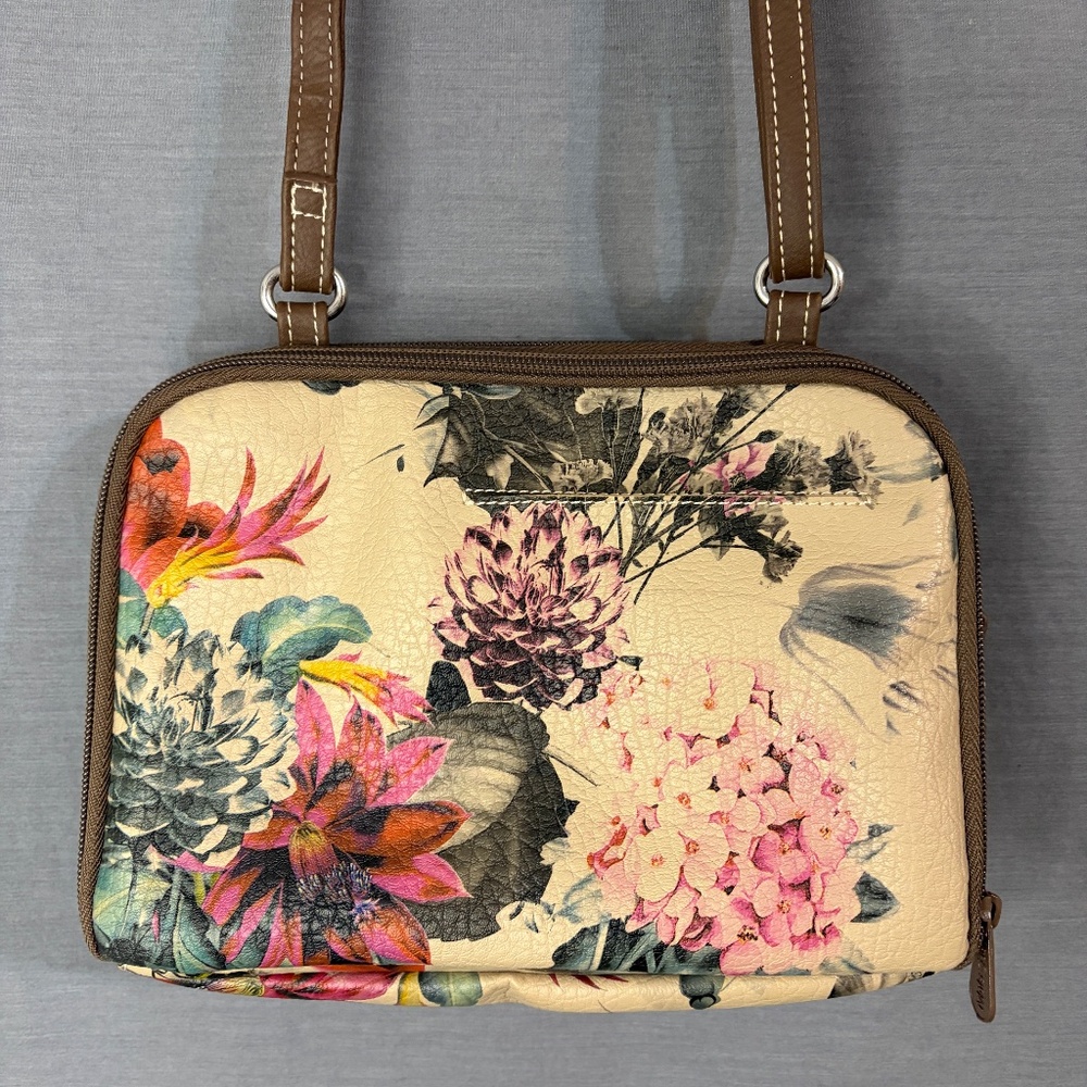 Multisac Multi Compartment Zippy Crossbody Purse Bag Valencia Floral Brown - Picture 6 of 16